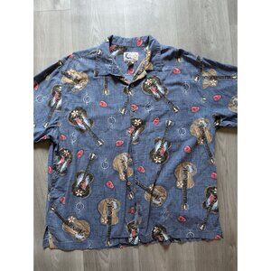 Bluewater Wear XL Button-Up Hawaiian Shirt With Guitar Print